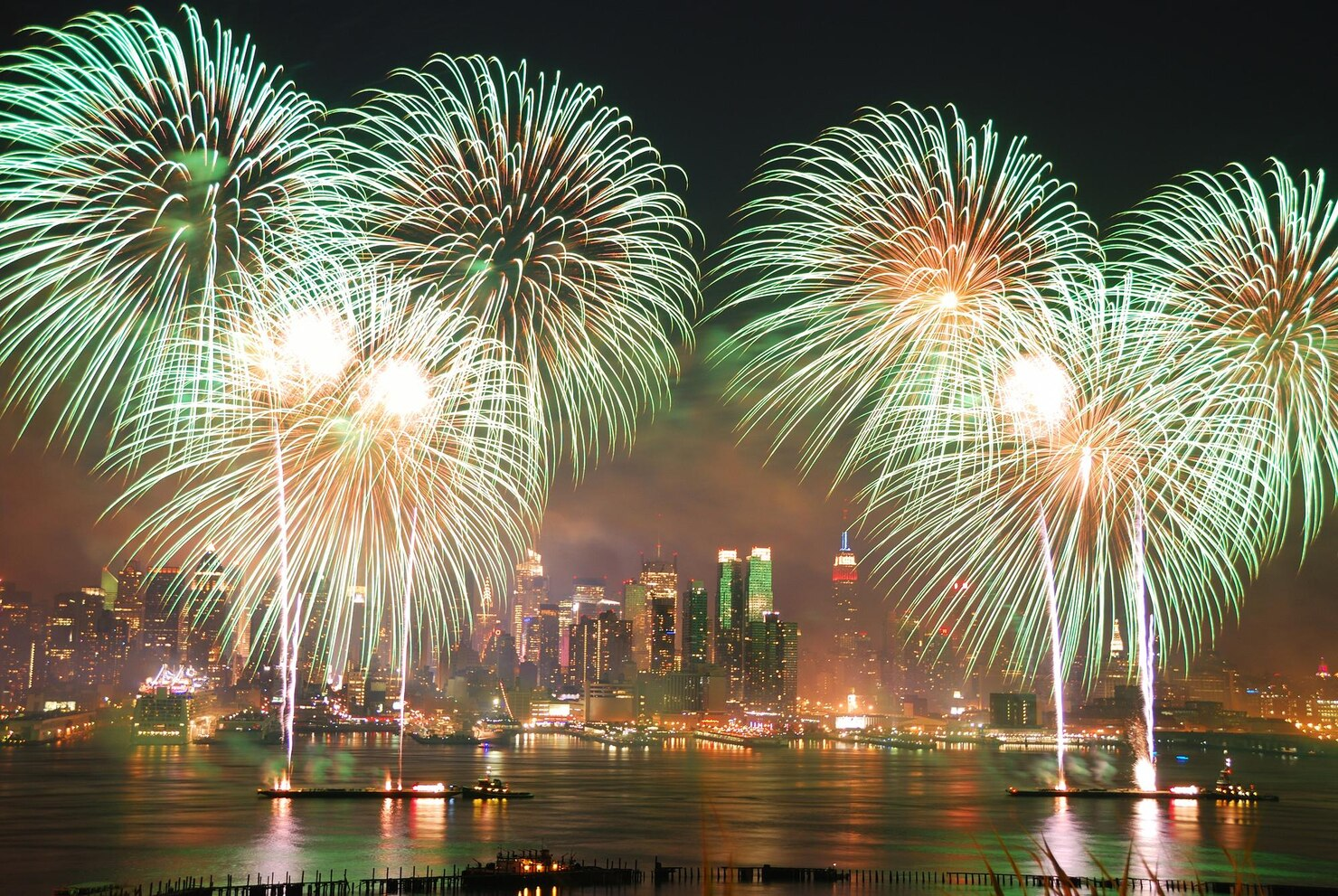 Spectacular display of New Year fireworks in New York.