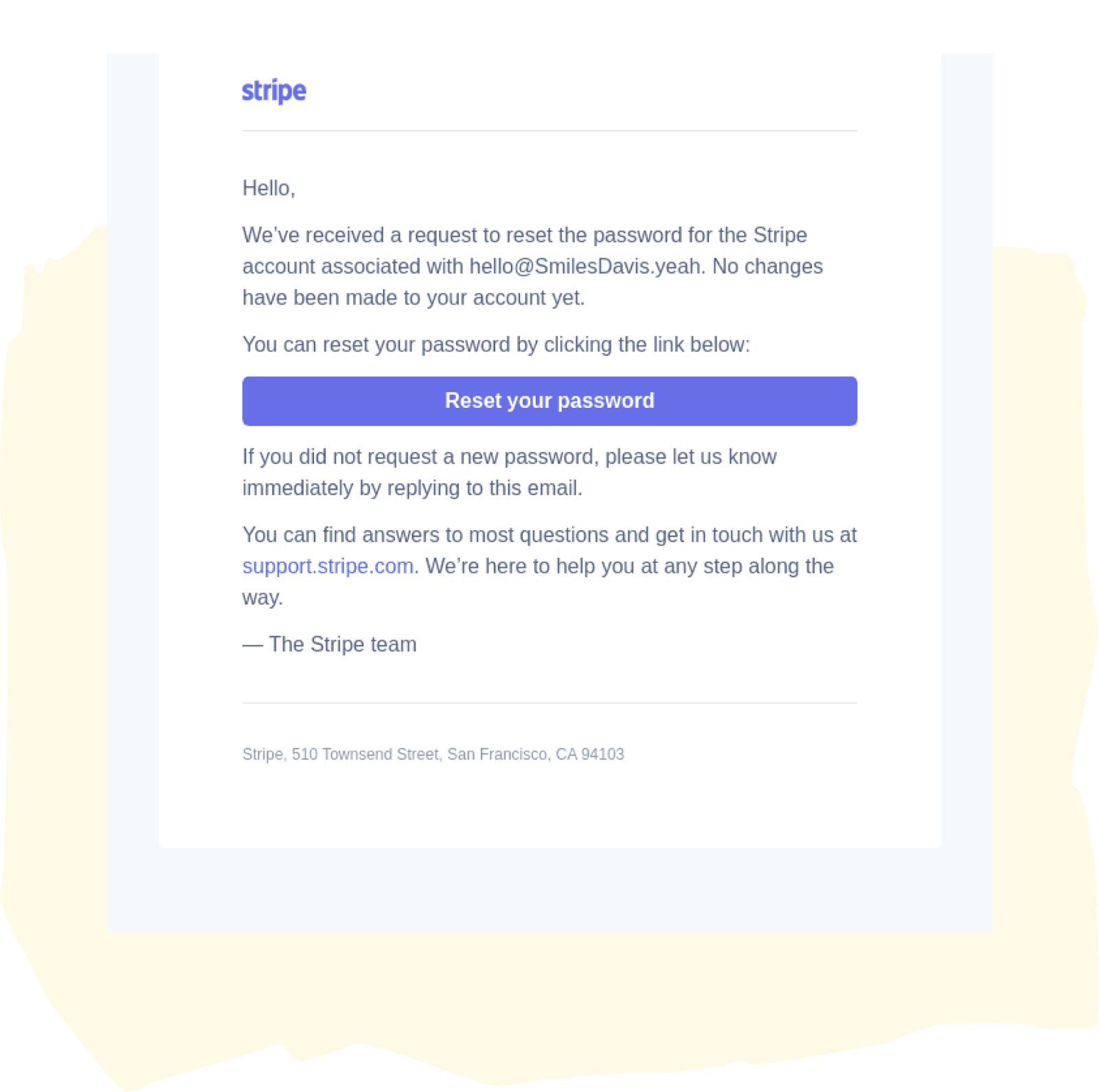 Stripe reset your password email