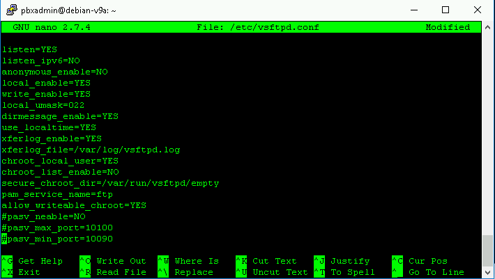 Modifica del file di configurazione del server FTP