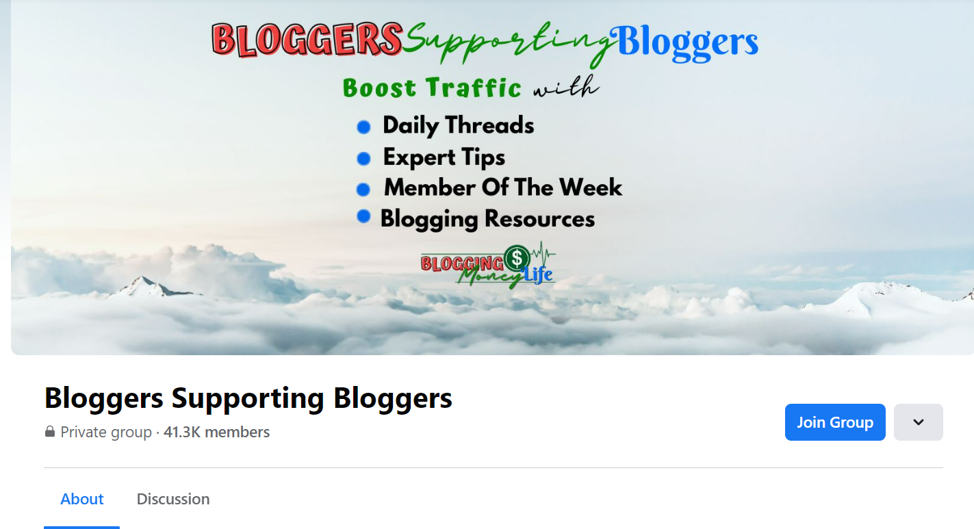 Screenshot of a Facebook community for bloggers