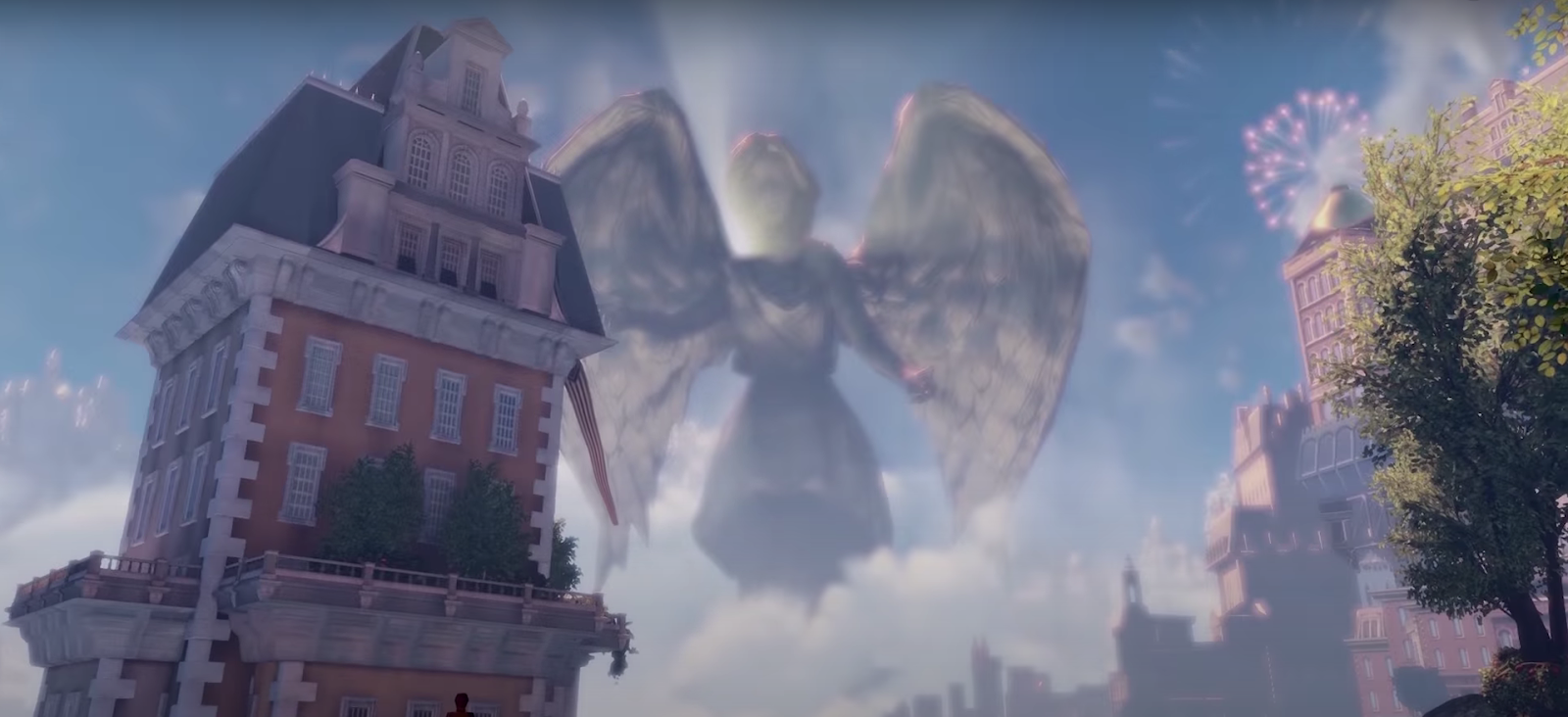 An in game screenshot of the city of Columbia from Bioshock Infinite. 