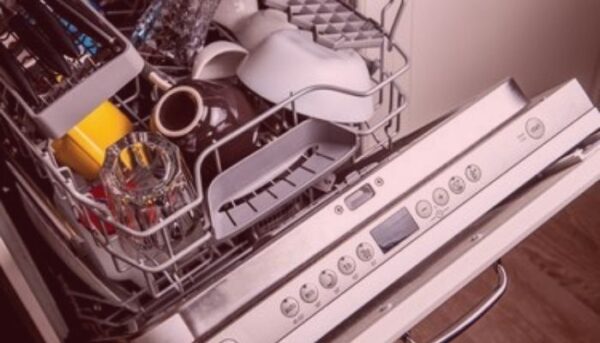 Opened doors of Bosch dishwasher