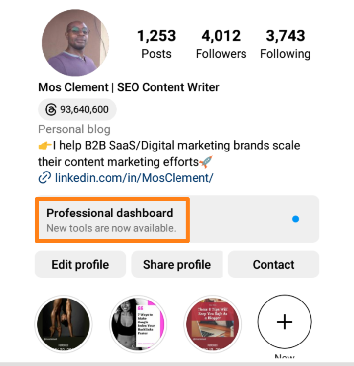 Instagram professional dashboard