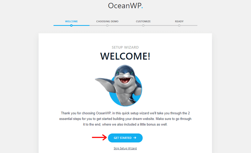 Welcoeme Page for Setup OceanWP wordpress theme