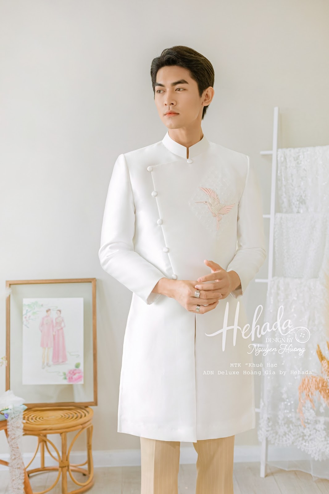 Áo dài cưới Khuê Hạc Pha Lê cho chú rể