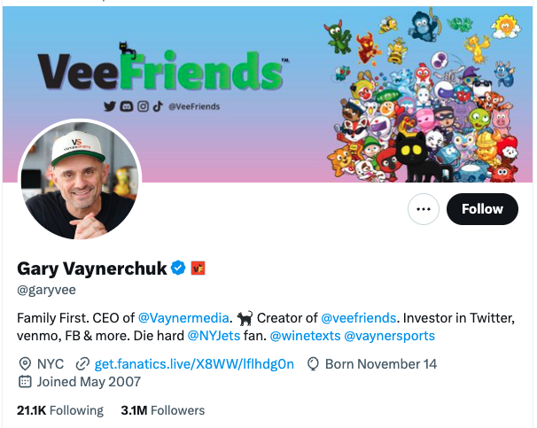 Twitter optimization, Gary Vaynerchuk’s X account.>