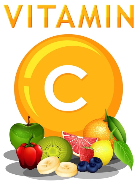 Healthy Food Containing Vitamin C A Vector Illustration