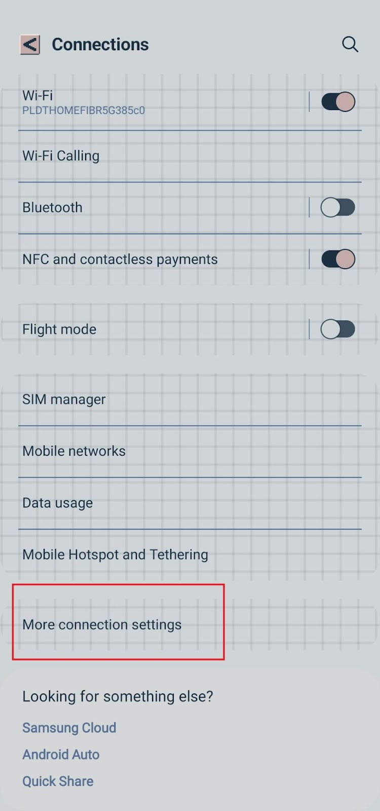 Screenshot of Connections settings menu on Android