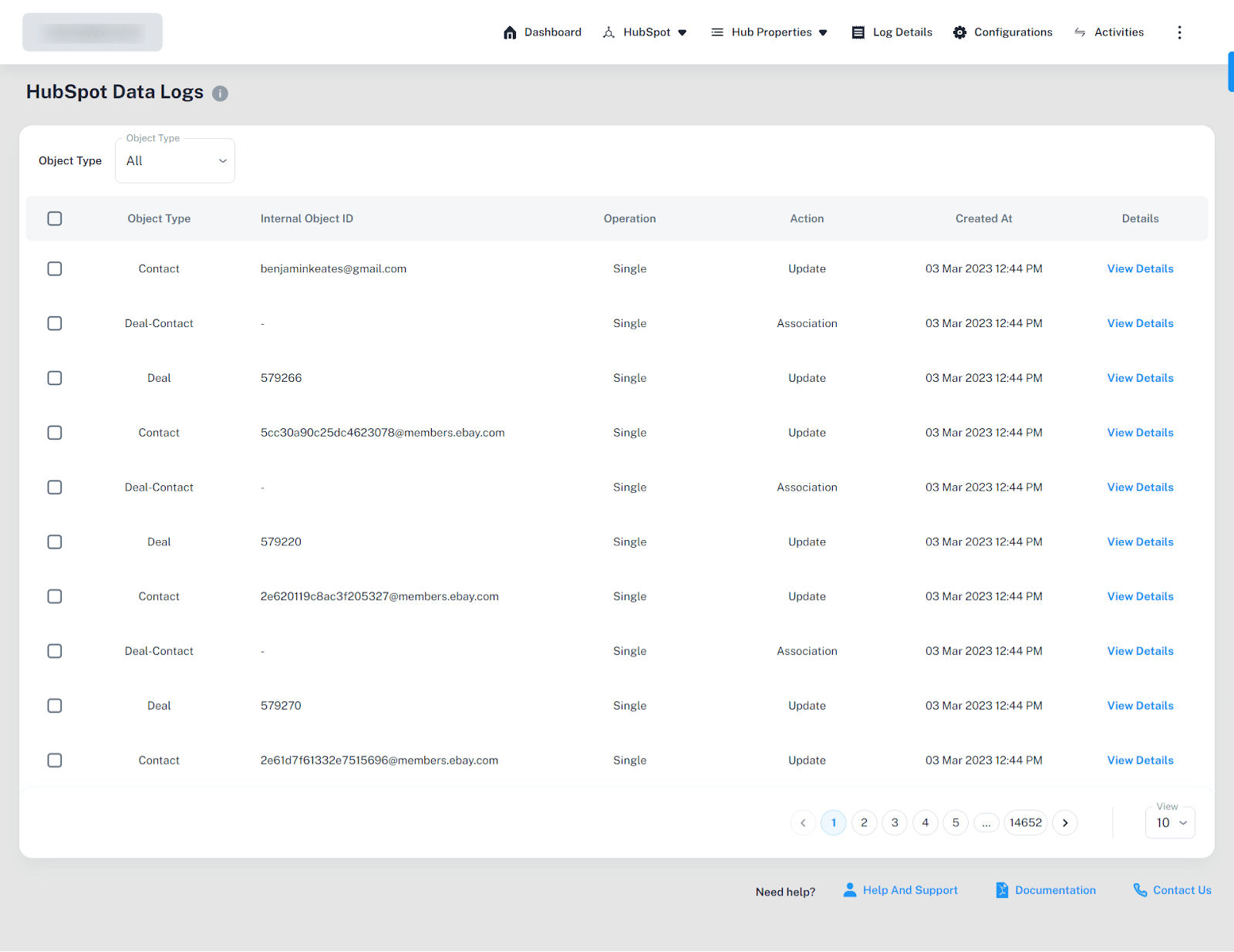 hubspot bigcommerce data logs