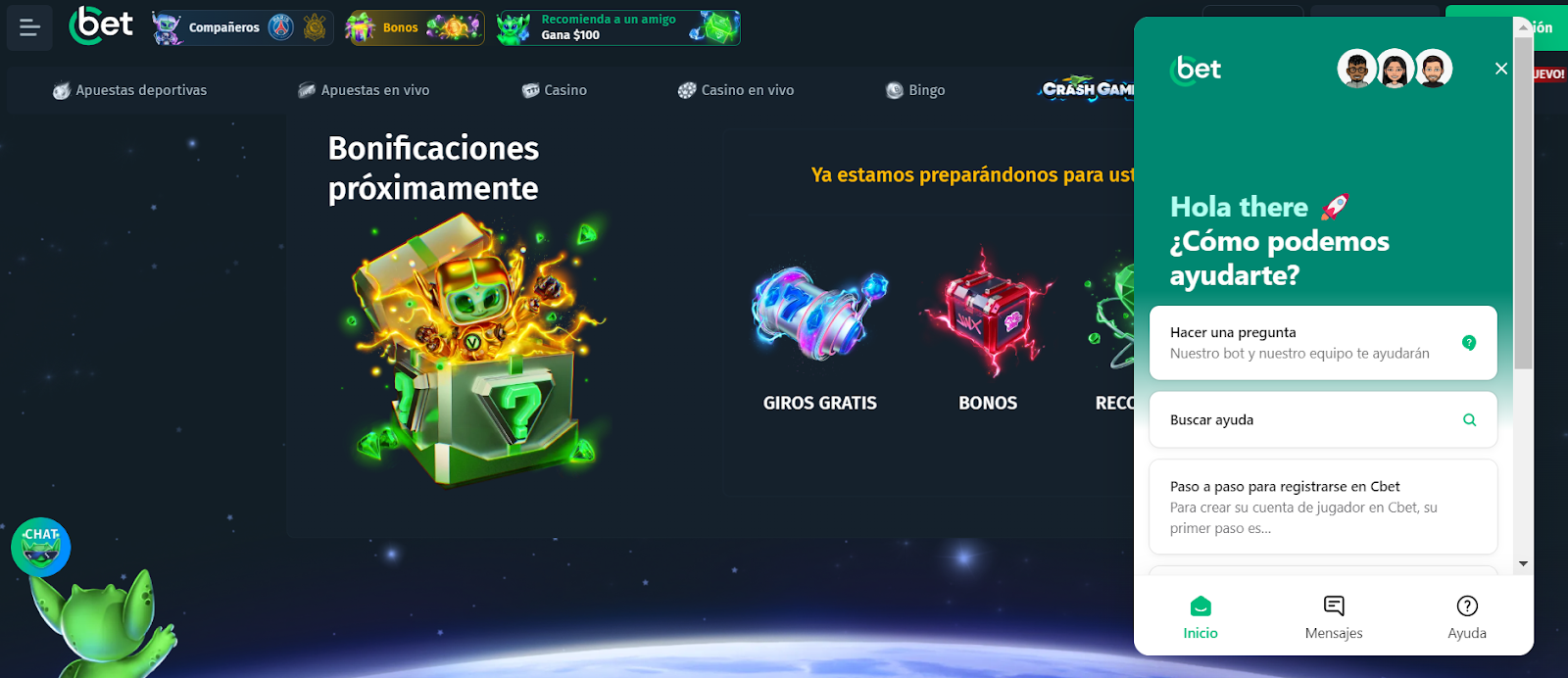 Chat en vivo de CBet Casino