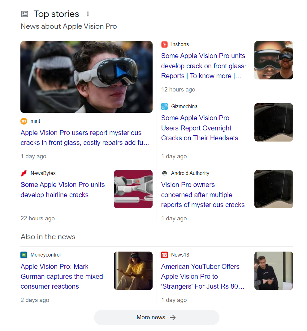 Examples of news blog post for Apple Vision Pro