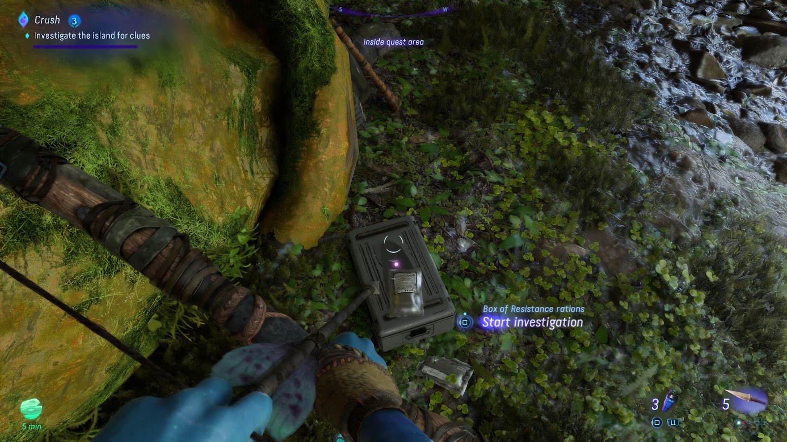 An in game screenshot of the Box of Resistance rations clue from the game Avatar: Frontiers of Pandora