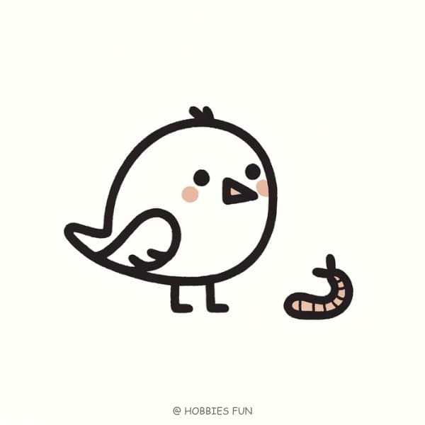 Easy Bird with Worm Drawing
