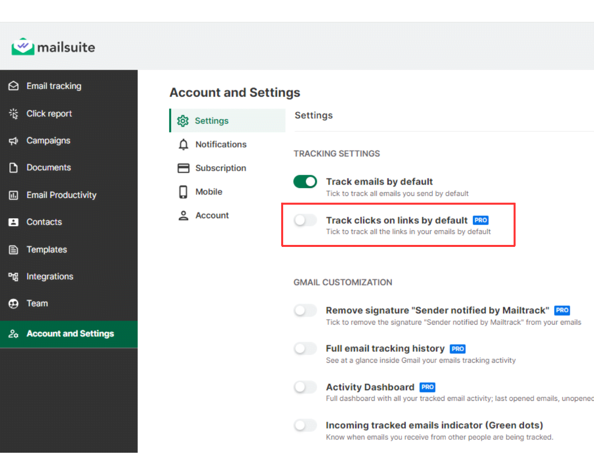 Account and Settings > Turn on Track links on links by default