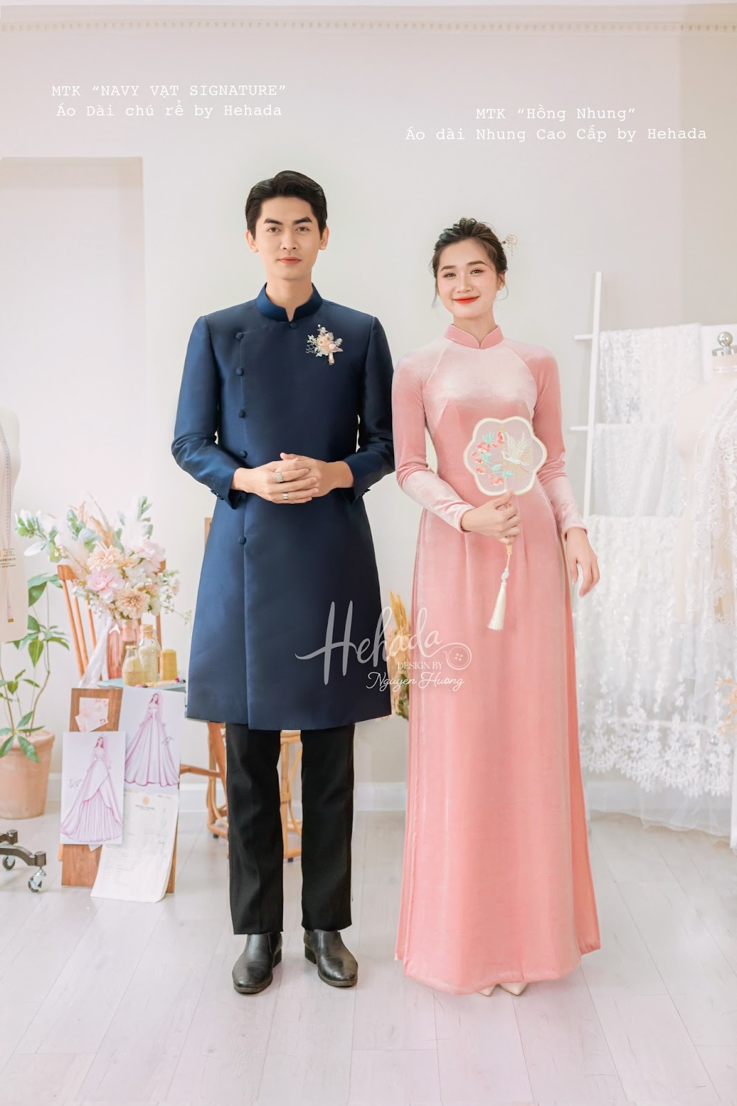 Couple áo dài cưới Hồng Nhung & Navy 