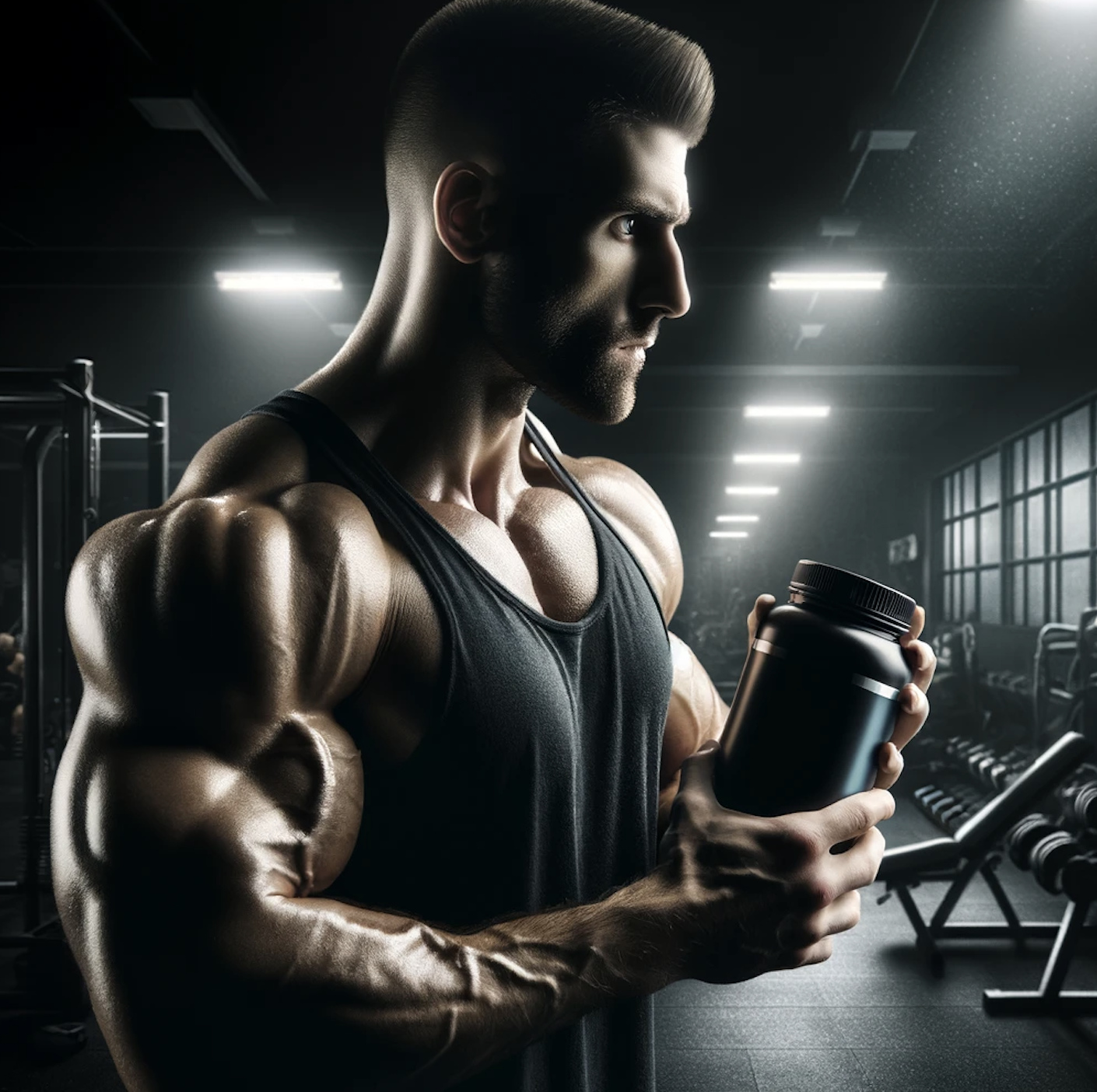 Man holding preworkout in a gym