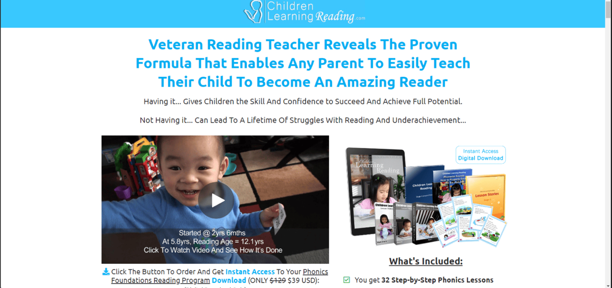 Children Learning Reading landing page example