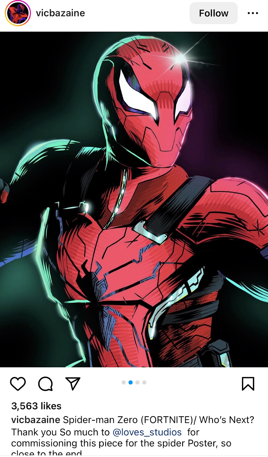 influencer shares fan art for Fortnite Spiderman