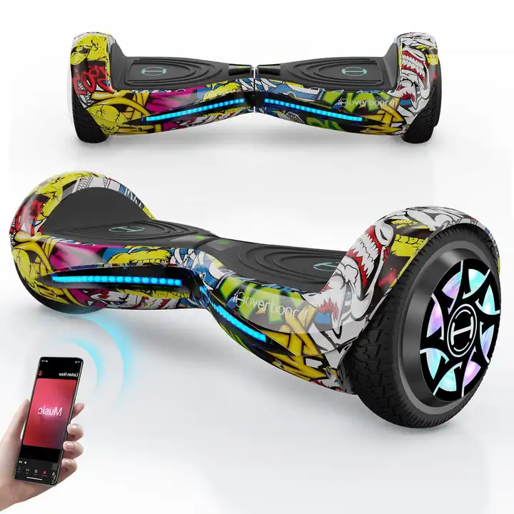 A bluetooth hoverboard with LED lights and bluetooth connectivity