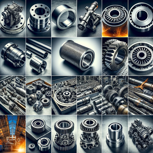 Collage of industrial components made with horizontal centrifugal casting, highlighting the method's versatility.