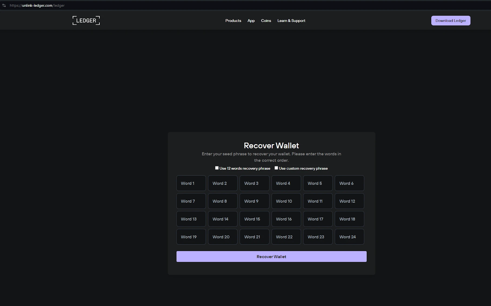 Ledger phishing page (Source - SilentPush)