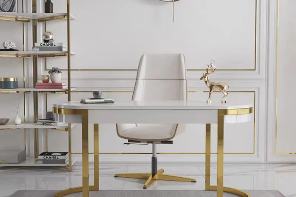 White small office table with slim golden legs