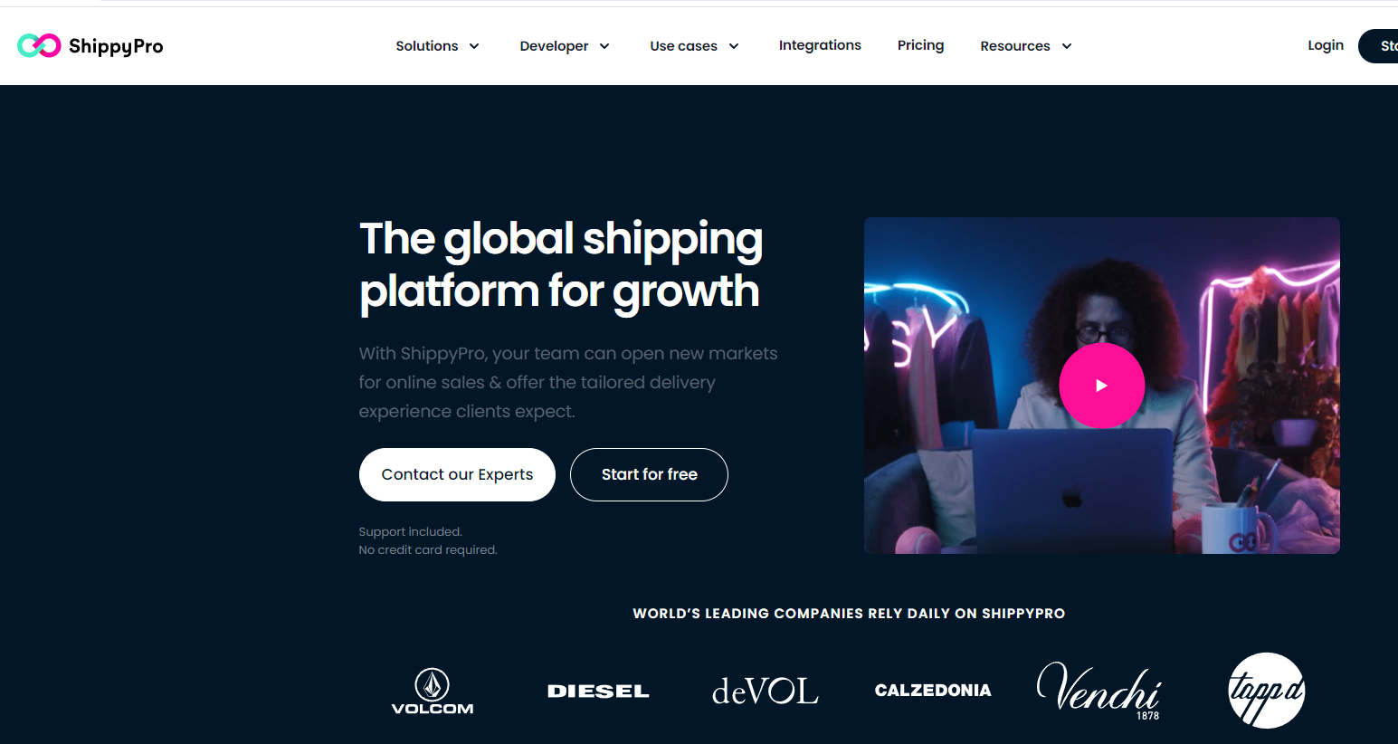 Screenshot of ShippyPro's homepage