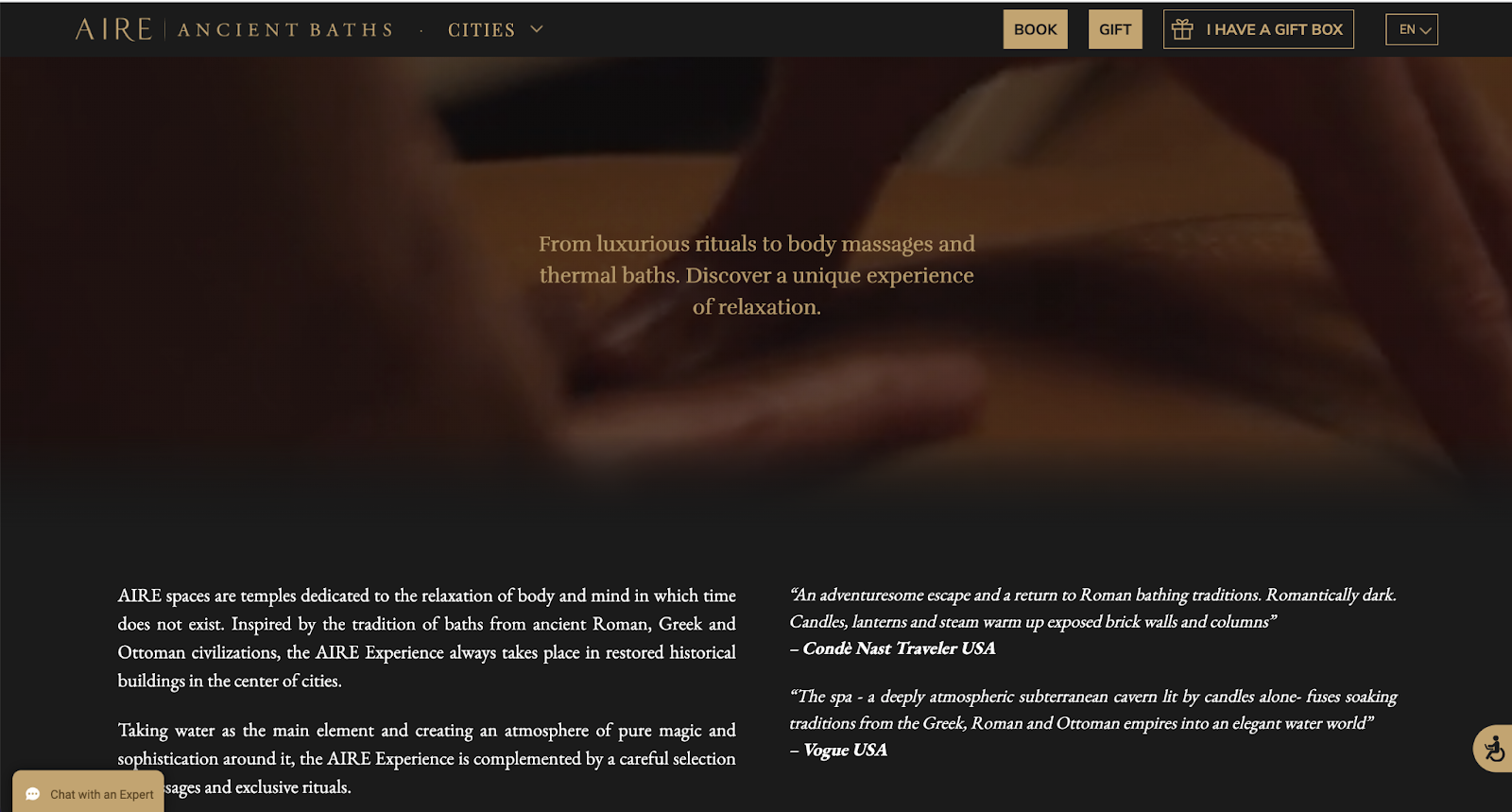 spa website examples, aire ancient baths