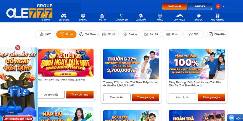 Website OLE777 có nhiều ưu đãi cực tốt cho bạn