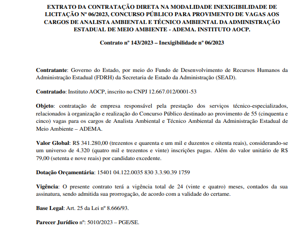 Instituto AOCP é a Banca do Concurso ADEMA SE 2024! Edital Iminente!