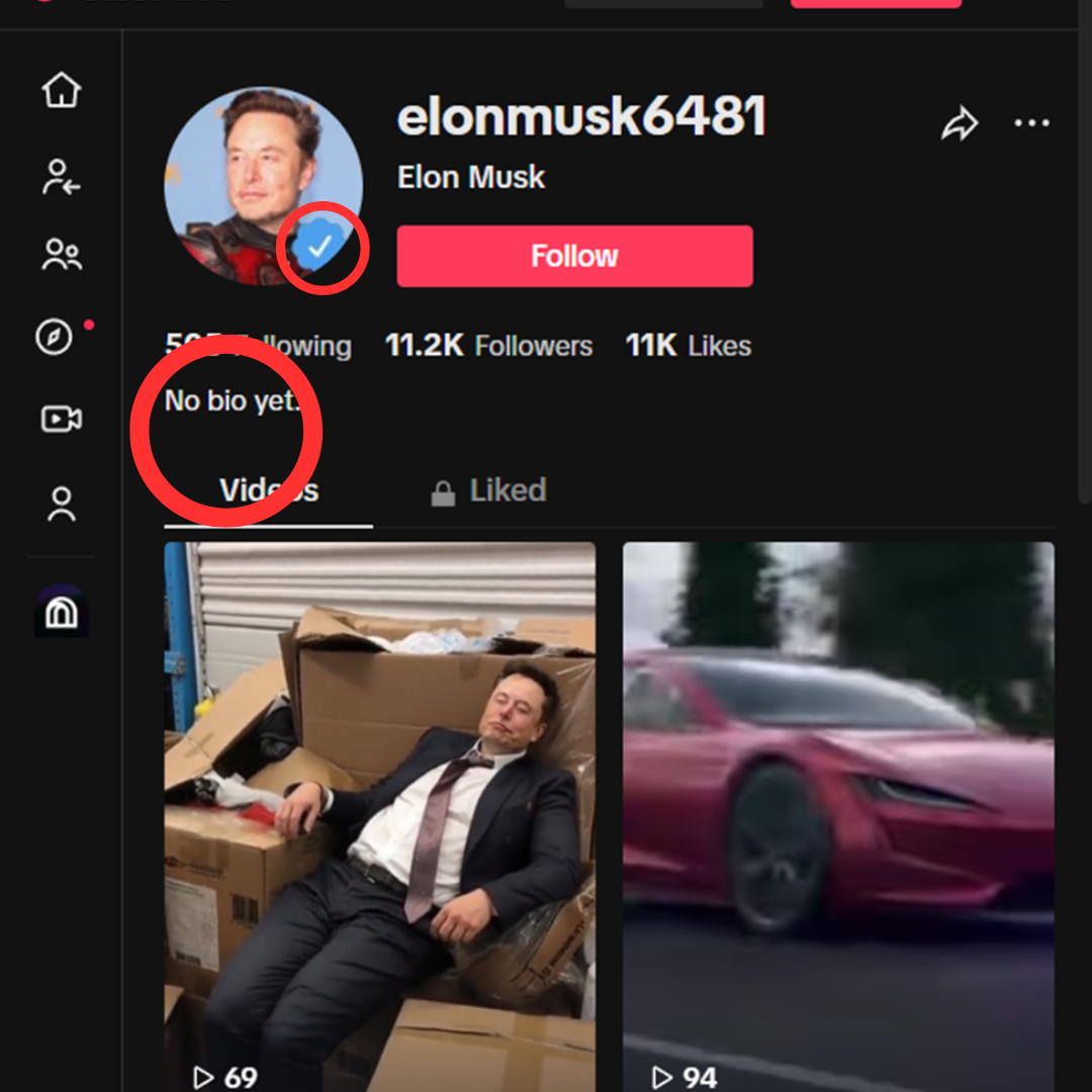 Identified Impersonation Elon Musk TikTok account.