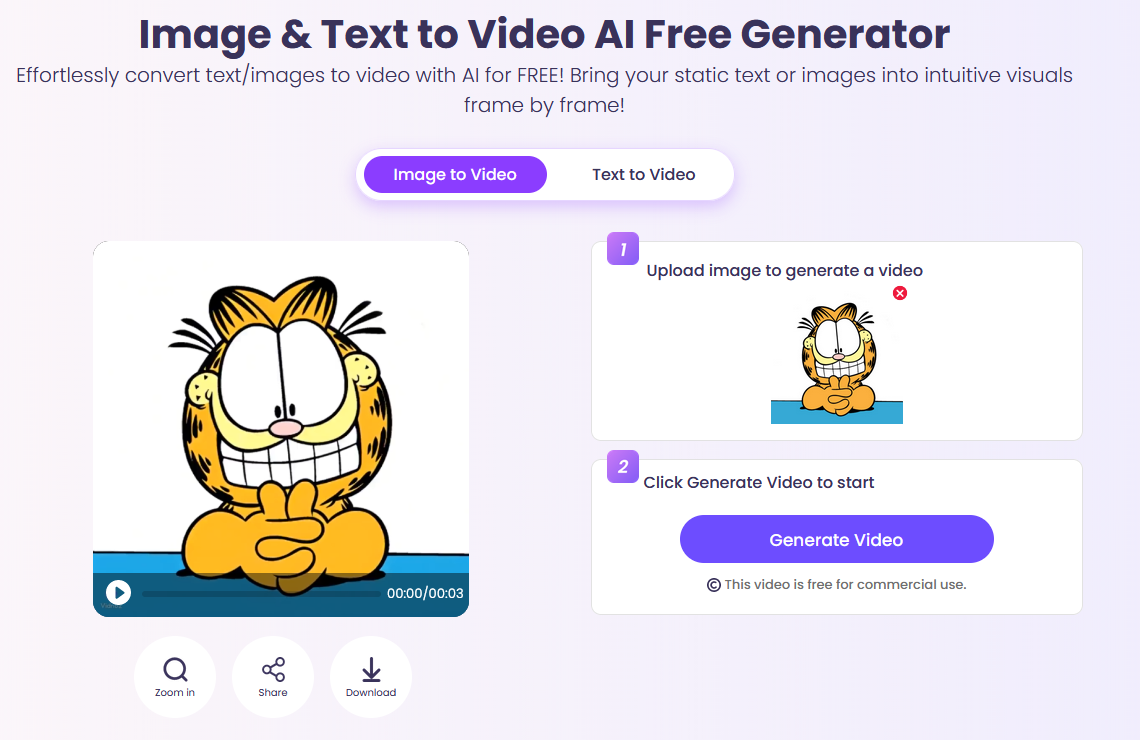 An Animated Garfield Created by Vidnoz AI Image to Video