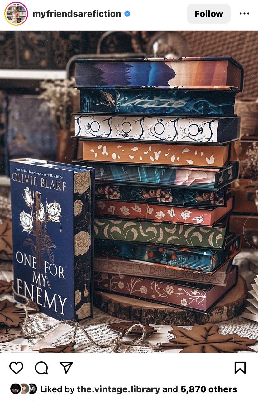 Instagram photo showing a pile of books with sprayed edges