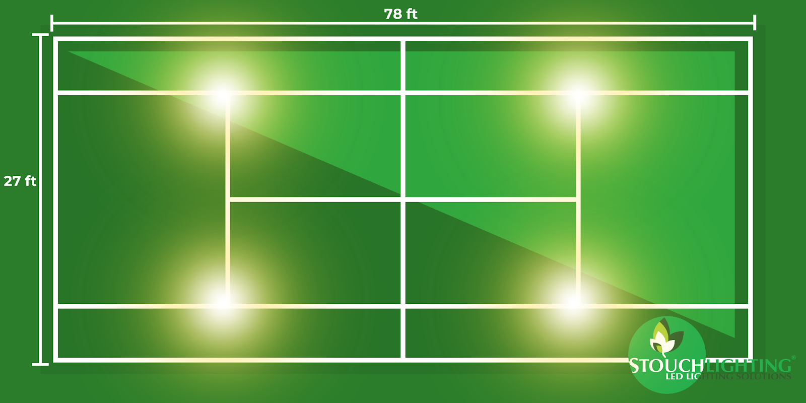 Singles tennis court lighting layout