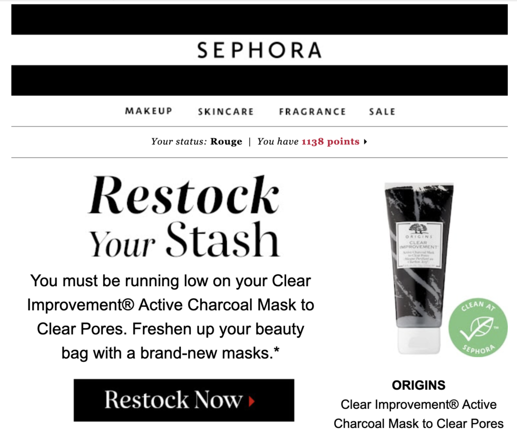 Sephora replenishment email template