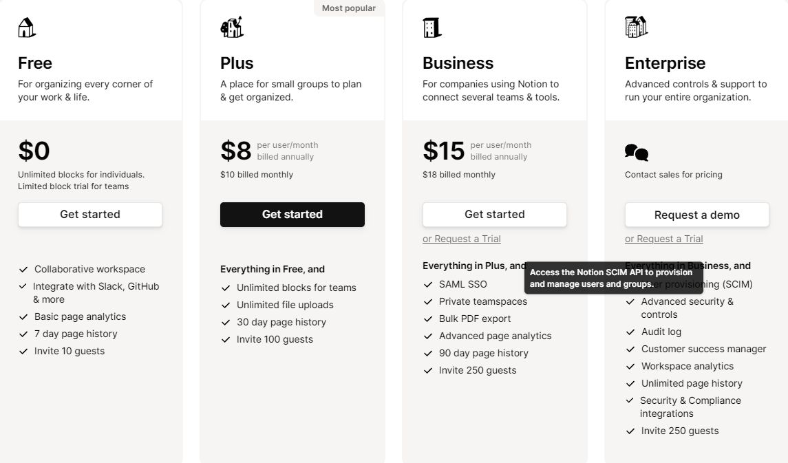 Pricing Plans for Notion