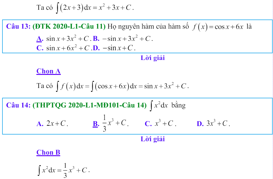 Công thức Nguyên hàm và bài tập từ đề thi có giải chi tiết