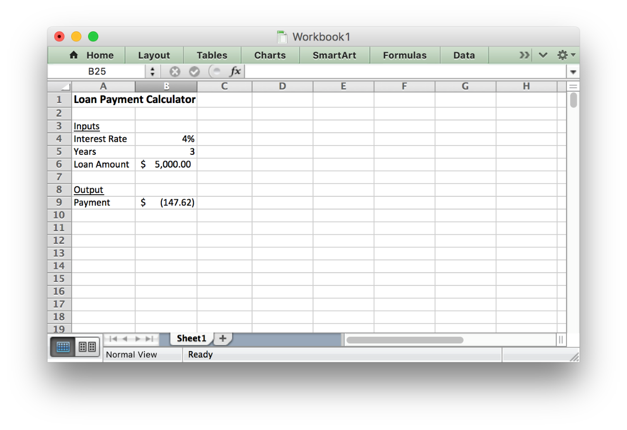 An excel spreadsheet showing the finished calculation. There is a corresponding table provided below.