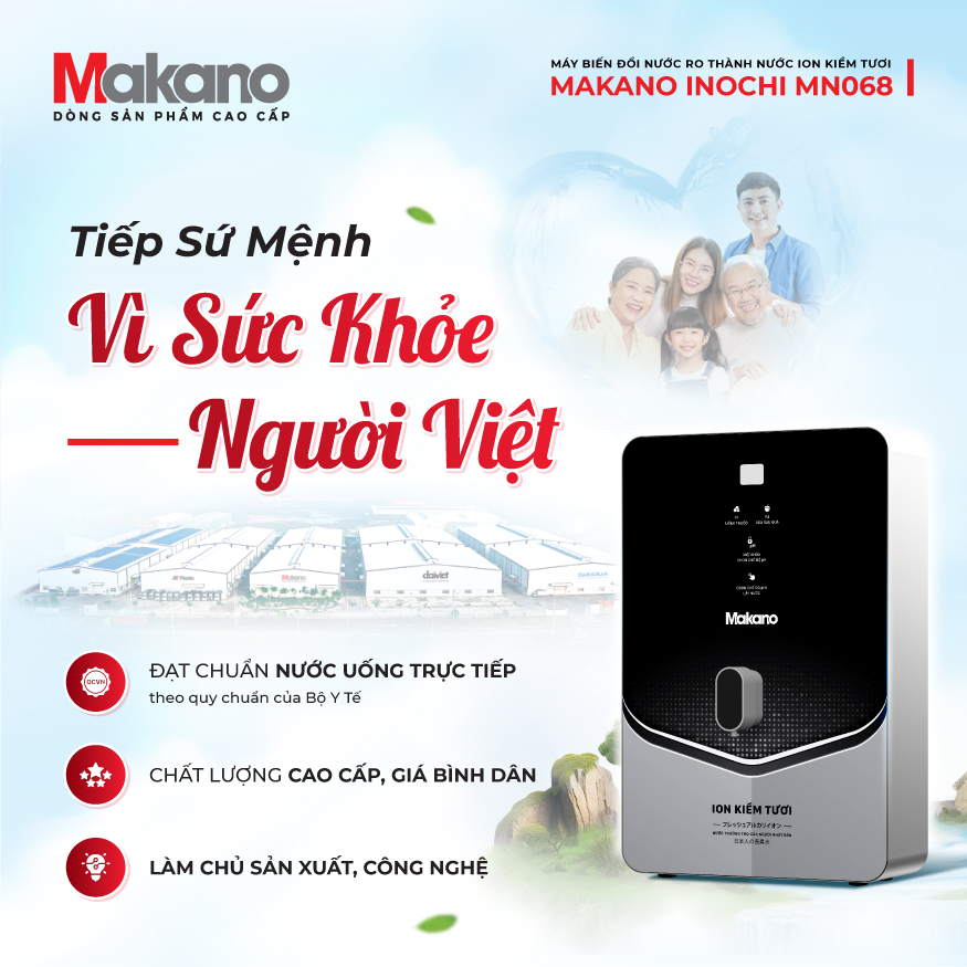 Máy biến đổi nước RO thành nước ion kiềm tươi Makano MN068 vì sức khỏe người Việt