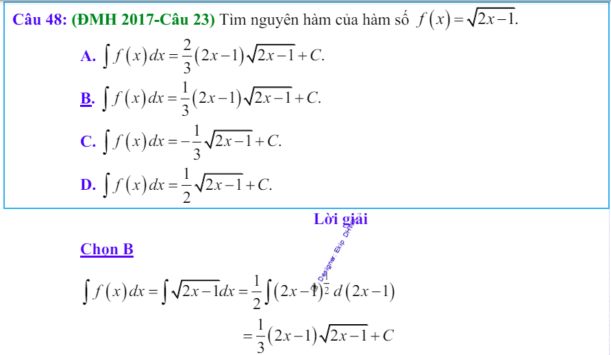 Công thức Nguyên hàm và bài tập từ đề thi có giải chi tiết