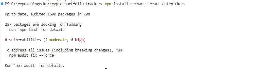 npm install axios recharts react-datepicker
