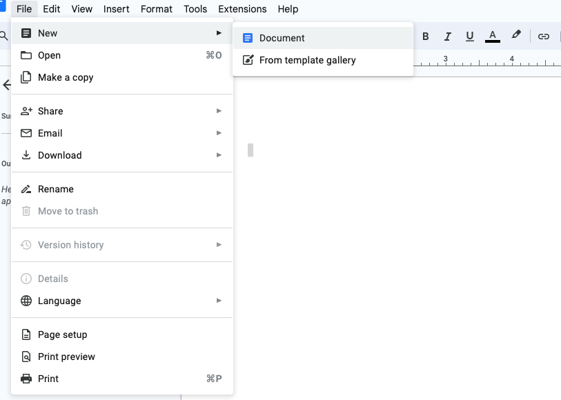 Step 1: Create a new document on Google Docs