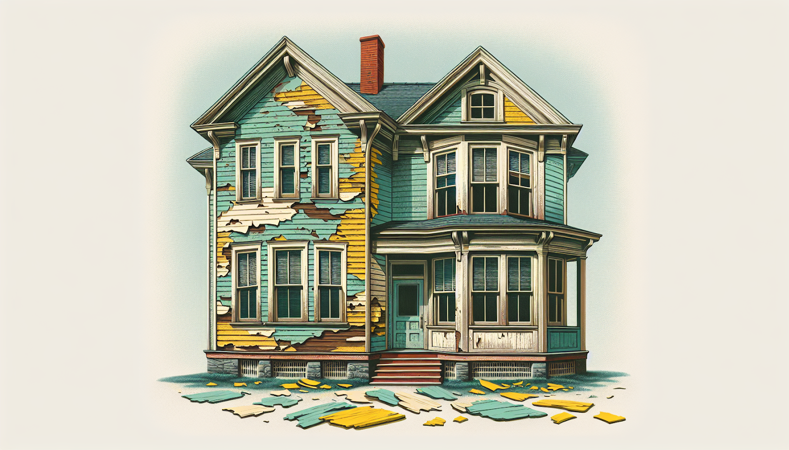 Illustration of a vintage house with peeling paint