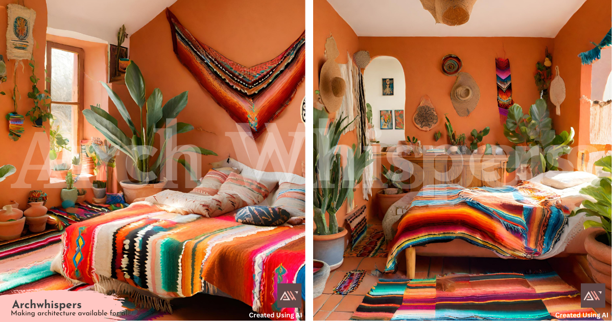 Cozy Mexican Bedroom With Colorful Blankets and Plants