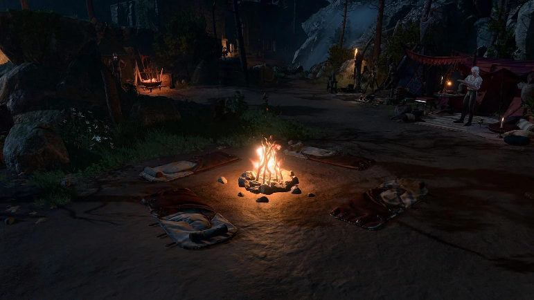 The party's camp at nightfall.
