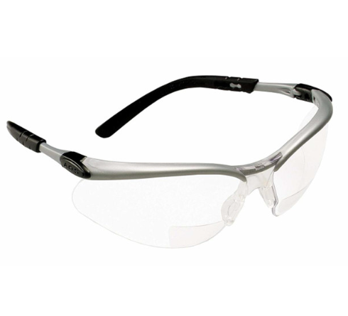 3M 11376 lezer +2,5 dioptrie veiligheidsbril, zilver/zwart frame, heldere lens