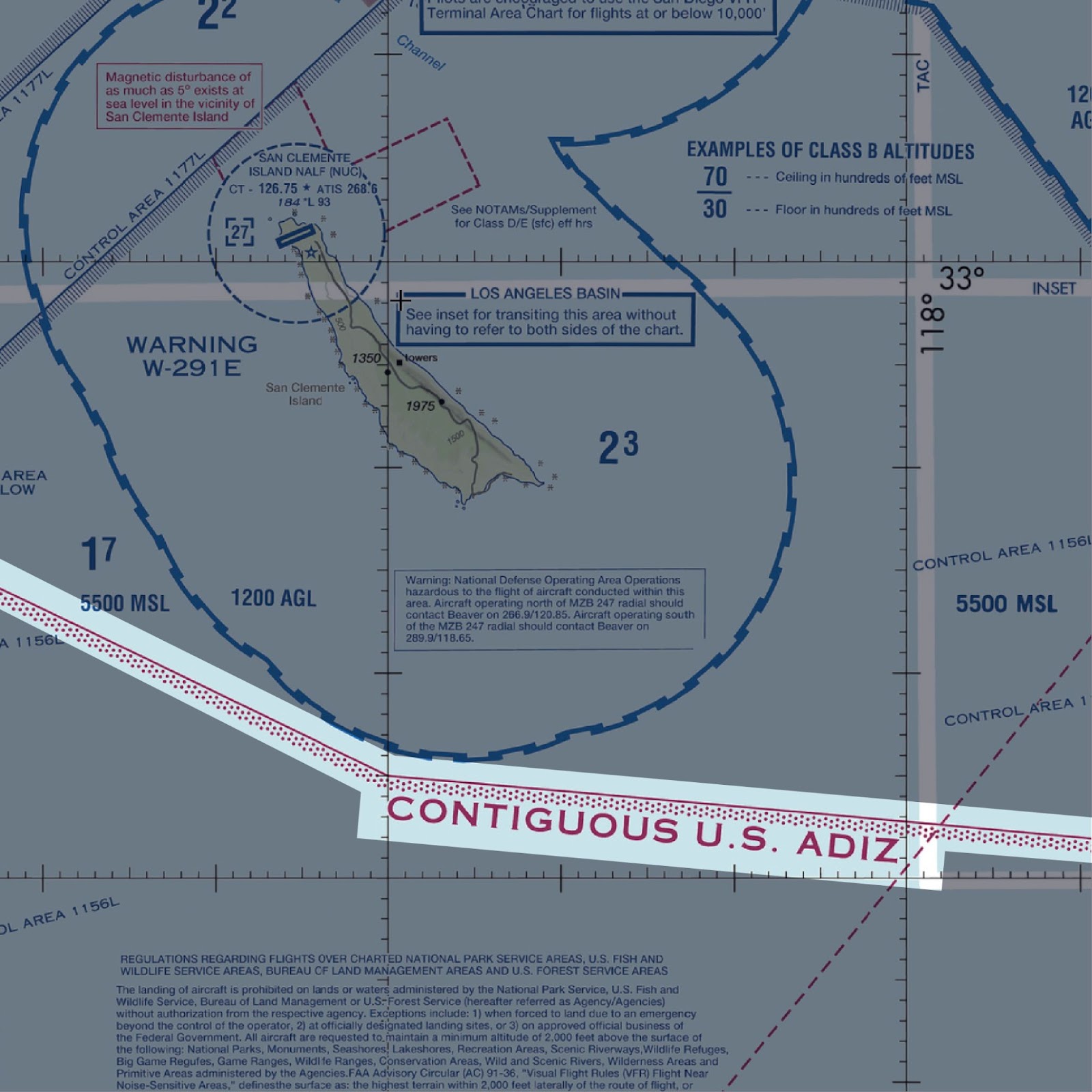 A diagram depicting the Air Defence Identification Zone (ADIZ) on a sectional chart.