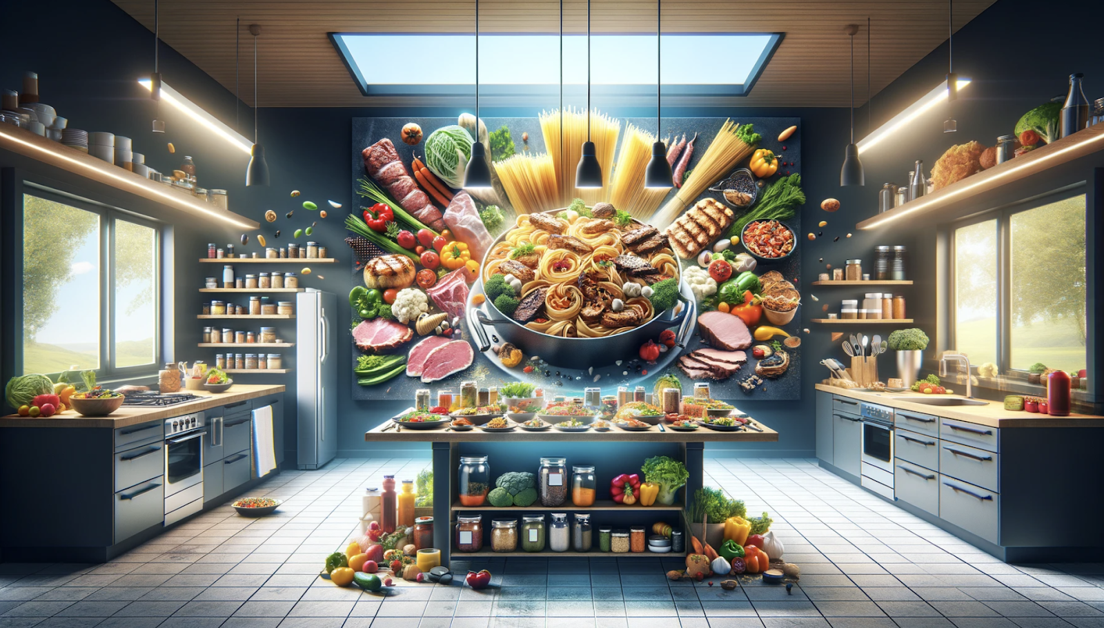 AI image of a kitchen where pasta is being prepared