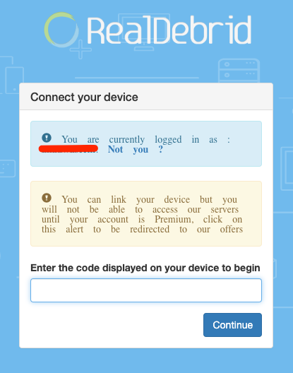 Screenshot of Real-Debrid device authorization page