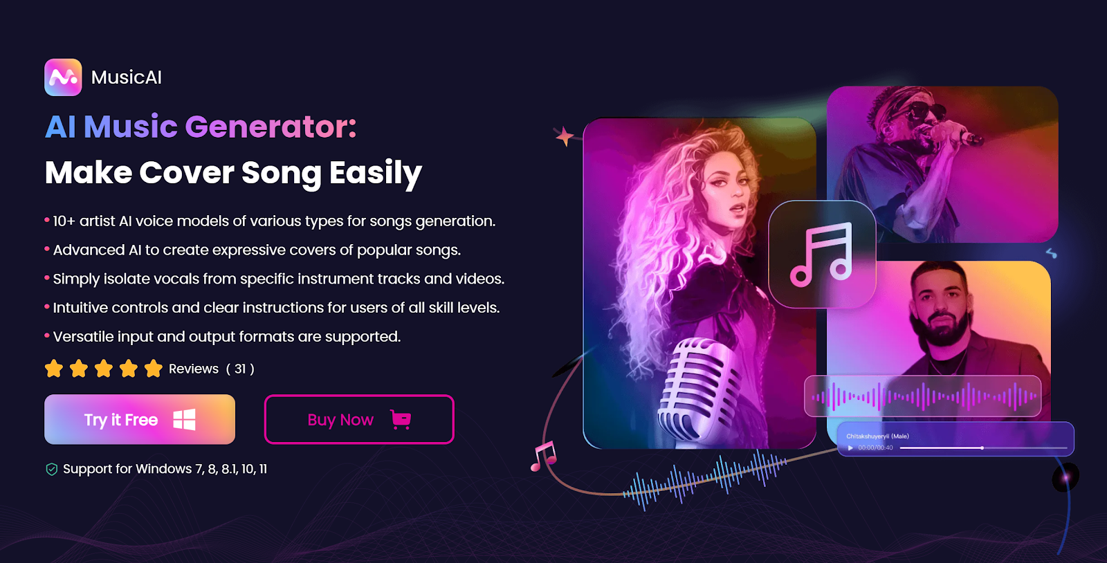 The MusicAI homepage.